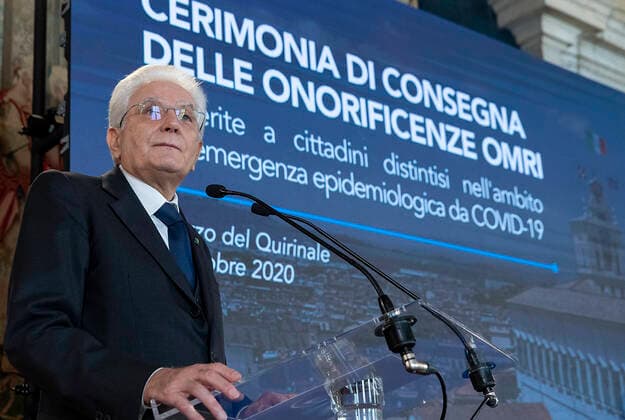 photo IPP spgr roma 20 10 2020 award ceremony of the OMRI honours conferred to distinguished citizens during the coronavirus emergency in the photo the president of the republic Sergio Mattarella WARNING AVAILABLE ONLY FOR ITALIAN MARKET  0