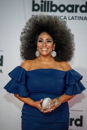Cuban Singer Aymee Nuviola poses upon her arrival on the red carpet of the Billboard Latin Music Awards, at the BB&T Center in Sunrise, a city in Broward County near Miami, Florida, USA, 21 October 2020. Billboard Latin Music Awards !ACHTUNG: NUR REDAKTIONELLE NUTZUNG!  Copyright: xGiorgioxVierax USA4628 20201022-637389410407189948