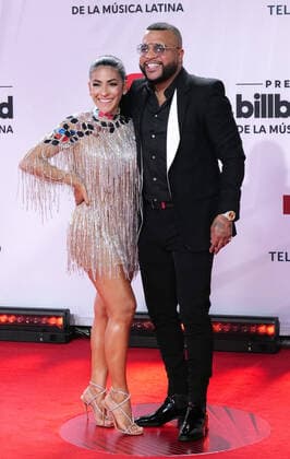 Dimelo Flow and Jacky Guzman walk the red carpet at the 2020 Latin Billboard Music Awards at the BB&T center in Sunrise, Florida on Wednesday, October 21, 2020.  MIA20201021182 GARYxIxROTHSTEIN