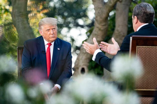 U S President Trump Sinclair Broadcast Town Hall October 20, 2020, Washington, DC, United States of America U S President Donald Trump, participates in a Sinclair Broadcast town hall event with host Eric Bolling in the Rose Garden of the White House October 20, 202 Poolfoto ZUMAPRESS.com ,EDITORIAL USE ONLY