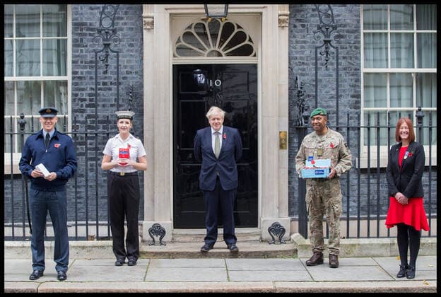 . 23 10 2020. London, United Kingdom. PM Johnson meets RBL fundraisers. Prime Minister Boris Johnson meets with fundraisers for the Royal British Legion and service personnel in Downing Street.  xMartynxWheatleyx xi-Imagesx IIM-21726-0001