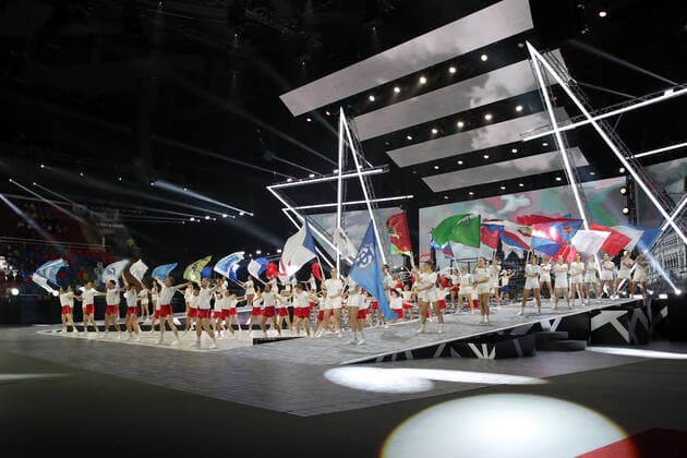 MOSCOW, RUSSIA - OCTOBER 23, 2020: Artists perform during the Athletes Salute the Great Victory concert held at the Megasport Sport Palace to mark this year s 75th anniversary of the victory in World War II. Vyacheslav Prokofyev TASS  TS0EBDEA