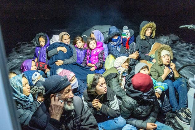 Shortly after midnight on 15 November 2019, dozens of refugees and migrants are rescued by a Portuguese Frontex boat in the sea between Turkey and Greece and brought to Lesbos.