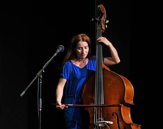 Concert of the music group ALMA, as part of the Salzkammergut Festwochen Gmunden, in the cultural centre AlFa in Steyrermühl Laakirchen in Austria, on 29 10 2020 The picture shows the bass player Marlene Lacherstorfer 2020 Concert of the music group ALMA, as part of the Salzkammergut Festwochen Gmunden, on 29 10 2020