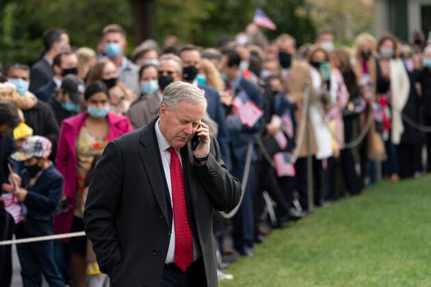 October 30, 2020, Washington, District of Columbia, USA: Mark Meadows, Assistant to the President and Chief of Staff walks on the South Lawn takes a phone call before United States President Donald J. Trump departs the White House in Washington, DC headed for political rallies in Michigan, Wisconsin and Minnesota Friday, October 30, 2020 Washington USA - ZUMAs152 20201030_zaa_s152_028 Copyright: xChrisxKleponisx-xPoolxViaxCnpx