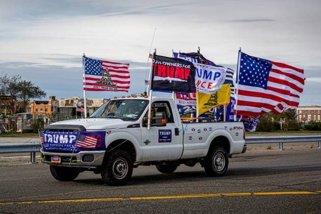 Hundreds Caravan for Trump around NYC Hundreds of vehicles adorned with Trump flags, traveled along New York City s roadways, as a solidarity action leading up to the highly contested election against Democratic nominee Joe Biden. Various bridges and roadways were shutdown. Brooklyn New York United States Copyright: MichaelxNigro