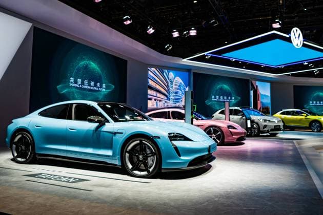 SHANGHAI, CHINA - NOVEMBER 05: A Porsche Taycan electric car is on display during the 3rd China International Import Expo (CIIE) at the National Exhibition and Convention Center on November 5, 2020 in Shanghai, China.  Copyright: xVCGx CFP111305440846