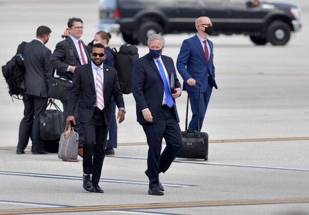 October 15, 2020, Miami, Florida, United States Of America: MIAMI, FL - OCTOBER 15: US President Donald Trump arriving at Miami International Airport on October 15, 2020 in Miami, Florida. The President was greeted by Carlos A. GimÅ½nez Mayor of Miami-Dade County and professional mixed martial arts fighter Jorge Masvida. The president is in town to do a town hall tonight prior to the 2020 election which is in 19 days..People: White House Chief of Staff Mark Meadows Miami United States Of America - ZUMAs214 20201015_zaa_s214_215 Copyright: xSMGx