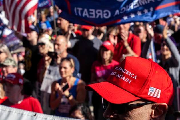 November 7, 2020, Lansing, United States: A man wears a Make America Great Again cap on the steps of the Michigan State Capitol Building..Large numbers of people gathered to join in the Stop the Steal Protest, which was organized to show opposition to Biden winning the presidency. Many at the protest suspected voting counts to be inaccurate, fraudulent or votes for Donald Trump to have been maliciously destroyed. Lansing United States - ZUMAs197 20201107_zaa_s197_224 Copyright: xStephenxZennerx