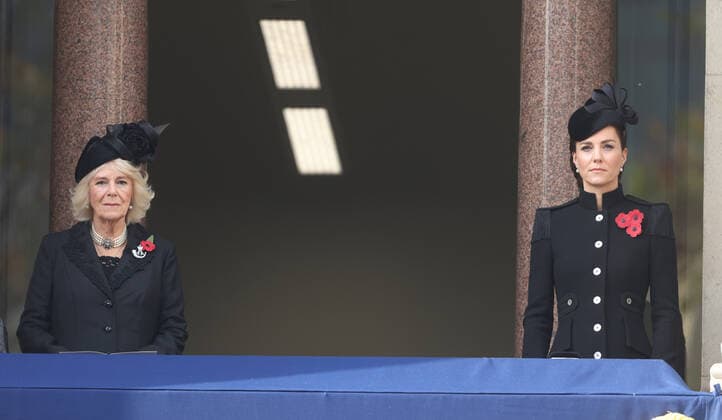 . 08 11 2020. London, United Kingdom. Camilla, The Duchess of Cornwall and Kate Middleton, The Duchess of Cambridge, at the Remembrance Sunday service at The Cenotaph in London.  xi-Imagesx IIM-21776-0049