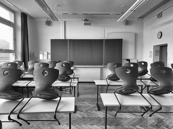 School cancelled due to Corona Virus, Covid 19, SARS CoV 2, empty classroom, Germany School cancelled due to Corona Virus, Covid 19, SARS CoV 2, empty classroom, Germany