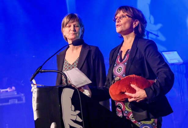 DMA Jazz 2020 Pernille Bévort and Christina von Bülow thank as members of the Maluba Orchestra for the award for AArets Jazz Release at the Danish Music Awards Jazz 2020 at Bremen Teater in Copenhagen 12 November 2020, Copenhagen  Copyright: TorbenxChristensen TorbenxChristensenx COP300 spdk20201113-022802-L