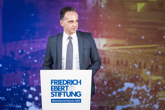 Heiko Maas, Federal Minister of Foreign Affairs, does not hold the eulogy for Zoran Zaev , Prime Minister of Northern Macedonia, at the award ceremony of the Human Rights Award 2020 of the Friedrich Ebert Foundation in Berlin, 16 11 2020 Berlin Germany Copyright: xFlorianxGaertner photothek.netx