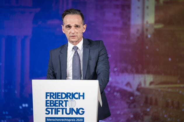 Heiko Maas, Federal Minister of Foreign Affairs, does not hold the eulogy for Zoran Zaev , Prime Minister of Northern Macedonia, at the award ceremony of the Human Rights Award 2020 of the Friedrich Ebert Foundation in Berlin, 16 11 2020 Berlin Germany Copyright: xFlorianxGaertner photothek.netx