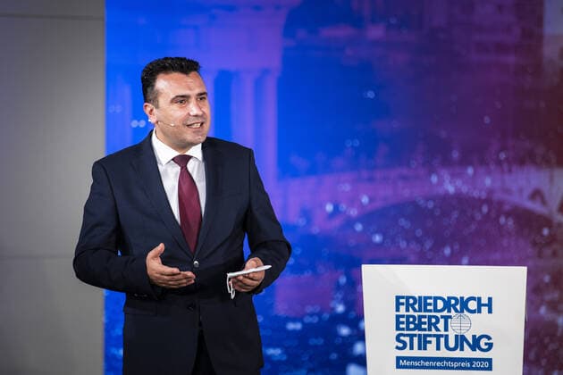 Zoran Zaev, Prime Minister of Northern Macedonia, recorded at the award ceremony of the Human Rights Award 2020 of the Friedrich Ebert Foundation in Berlin, 16 11 2020 Berlin Germany Copyright: xFlorianxGaertner photothek.netx
