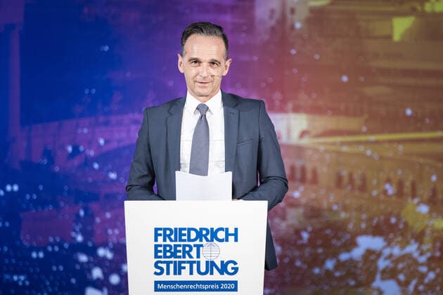 Heiko Maas, Federal Minister of Foreign Affairs, does not hold the eulogy for Zoran Zaev , Prime Minister of Northern Macedonia, at the award ceremony of the Human Rights Award 2020 of the Friedrich Ebert Foundation in Berlin, 16 11 2020 Berlin Germany Copyright: xFlorianxGaertner photothek.netx
