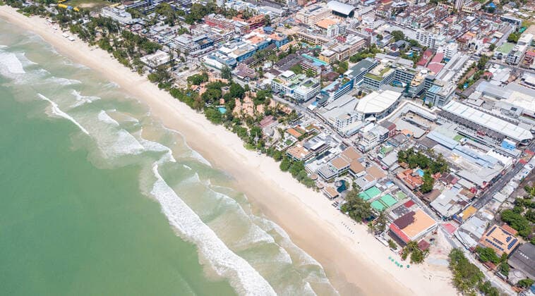 (201120) -- PHUKET, Nov. 20, 2020 -- Aerial photo taken on Sept. 13, 2020 shows a beach in Phuket, Thailand. Phuket, the largest island of Thailand, lies off the west coast of Thailand in the Andaman Sea. It is among the world s finest beach destinations, with fine white sands, nodding palm trees, glittering seas and lively towns. ) (CitySketch)THAILAND-PHUKET ZhangxKeren 