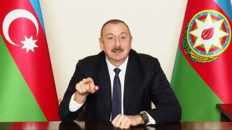 Bilder des Jahres 2020, News 11 November News Themen der Woche KW47 News Bilder des Tages BAKU, AZERBAIJAN - NOVEMBER 20, 2020: Azerbaijan s President Ilham Aliyev during his address to Azerbaijani citizens, reporting about the transition of Agdam District under the control of Baku. According to Aliyev, Agdam District was the most densely populated area among the territories affected by the Nagorno-Karabakh conflict. Azerbaijani Ministry of Defence TASS THIS IMAGE WAS PROVIDED BY A THIRD PARTY. EDITORIAL USE ONLY  TS0EEE90