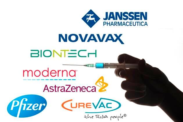 Symbol image vaccine candidates, BIONTECH, PFIZER, NOVAVAX, MODERNA, ASTRAZENECA, CUREVAC, JANSSEN PHARMACEUTICA, hand with syringe, corona crisis, Baden Württemberg, Germany, Europe Copyright: imageBROKER/MichaelxWeber iblimw06132520.jpg