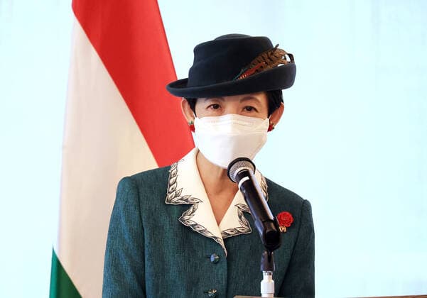 November 24, 2020, Tokyo, Japan - Japanese Princess Takamado delivers a speech at a reception for the 40th anniversary of Lubik s Cube puzzle in Tokyo on Tuesday, November 24, 2020. Japanese artists produced art works for the anniversary of Lubik s Cube Lubik s Cube Inspiration Project and the embassy will have auction for charity.  (148755614)