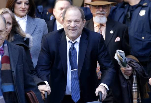 American film producer Harvey Weinstein exits Manhattan Supreme Court after day four of deliberations in his rape trial on Friday, February 21, 2020, in New York City. A jury of seven men and five women began deliberating Tuesday after weeks of testimony. Weinstein has pleaded not guilty to assaulting two women and faces life in prison if convicted.  POY2020NF096 JOHNxANGELILLO
