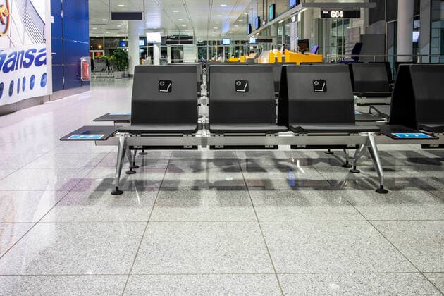 The almost completely orphaned Lufthansa Terminal 2 at Munich Airport During the Corona Pandemic, very few flights will take place in autumn 2020