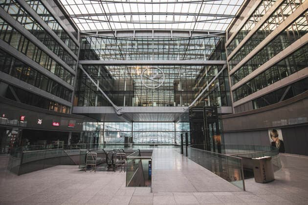 Impressive architecture in the atrium of The Squaire at Frankfurt Airport
