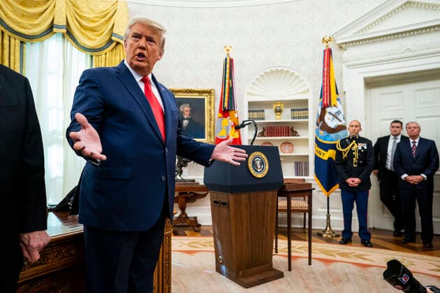December 3, 2020, Washington, District of Columbia, USA: United States President Donald J. Trump makes remarks to the media about the election and the Attorney General after presenting the Medal of Freedom to Lou Holtz, in the in the Oval Office of the White House in Washington, DC, Thursday, December 3, 2020 Washington USA - ZUMAs152 20201203_zaa_s152_010 Copyright: xDougxMillsx