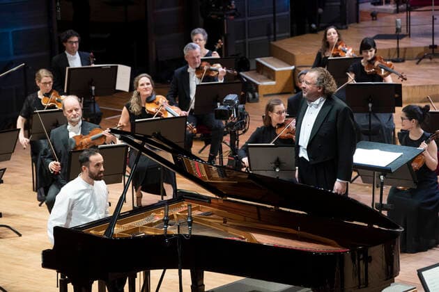 Russian German pianist Igor Levit L and French conductor Stéphane Denève toghether with the Royal Stockholm Philharmonic Orchestra perform Beethoven s Piano Concerto No 5 Emperor Concerto during the Nobel Prize Concert 2020 at the Stockholm Concert Hall, in Stockholm, Sweden, on Dec 08, 2020 Stockholm SWEDEN x10080x,  Copyright: xFredrikxSandberg TTx SWEDEN NOBEL PRIZE CONCERT