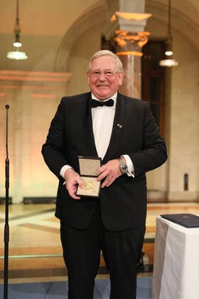 Astrophysicist Reinhard Genzel receives the physics Nobel Prize on 08 12 2020 in the State Chancellery in Munich Nobel Prize Medal Strictly editorial use Photo Bernhard Ludewig nobelprize org via Sven Simon Photo agency GmbH Co Pressefoto KG