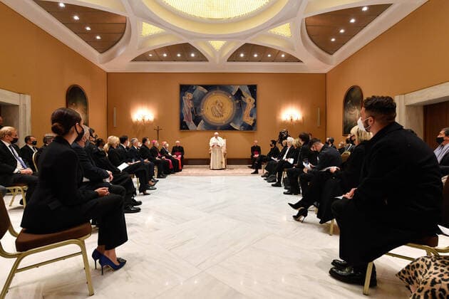 December 12,2020 : Pope Francis receives in audience the Organizers and artists of the Christmas Concert in the Vatican EDITORIAL USE ONLY. NOT FOR SALE FOR MARKETING OR ADVERTISING CAMPAIGNS.  Copyright: x VATICANxMEDIAx CPPx xIPAx x CatholicxPressxPhotox