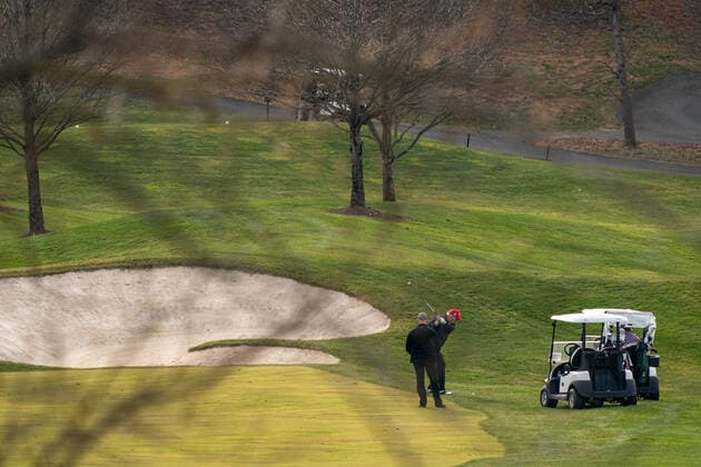United States President Donald J. Trump plays golf at Trump National Golf Club in Sterling, Virginia on Sunday, December 13, 2020.  WAP20201213500 KenxCedeno