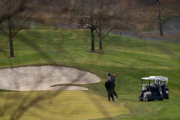 United States President Donald J. Trump plays golf at Trump National Golf Club in Sterling, Virginia on Sunday, December 13, 2020.  WAP20201213507 KenxCedeno