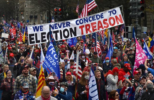 December 12, 2020, Washington, DC, USA: Supporters of President Donald Trump including the Proud Boys rally to challenge election results as opposing views clash in Washington DC on December 12, 2020. Washington USA - ZUMAg208 20201212_zap_g208_084 Copyright: xCarolxGuzyx