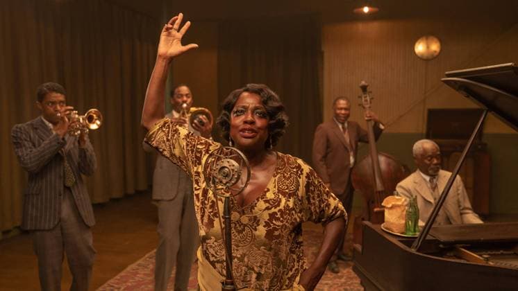 December 16, 2020, USA: From left, Chadwick Boseman as Levee, Colman Domingo as Cutler, Viola Davis as Ma Rainey, Michael Potts as Slow Drag, and Glynn Turman as Toldeo in Ma Rainey s Black Bottom. USA - ZUMAm67_ 20201216_zaf_m67_001 Copyright: xDavidxLeex