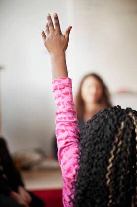 Student raising hand in class , model released Copyright: xMaskotx , MA32240