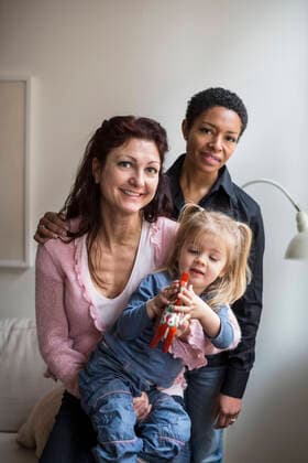 Portrait of lesbian couple with girl at home , model released Copyright: xMaskotx , MA40878