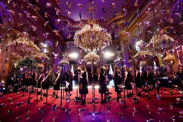 Brussels , 16 12 2020 Belgian Royals celebrate Christmas at the Royal Palace with aChristmas concert rehearsal by the Scala choir, Throne Room decorated with an origami installation by Charles Kaisin , recording of Christmas greetings by members of the Royal Family and a traditional Christmas photo . Pix : Scala Credit : .Frederic Sierkowski POOL Reporters Reporters GYS