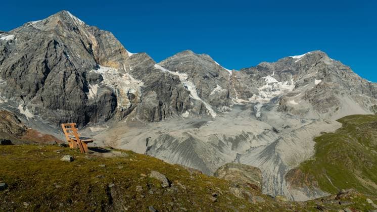 The Ortler Alps near Sulden (South Tyrol, Italy) on a sunny day in summer (Ortler, Koenigspitze, Gran Zebru) Stilfs Italy