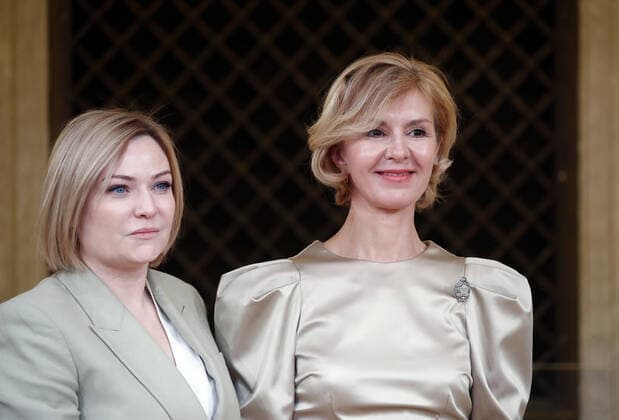 MOSCOW, RUSSIA - DECEMBER 24, 2020: Russia s Culture Minister Olga Lyubimova (L) and actress Anzhela Belyanskaya awarded the Honored Artist of Russia title during a ceremony at the Beethoven Concert Hall of the Bolshoi Theater. Artyom Geodakyan TASS  TS0F2B59