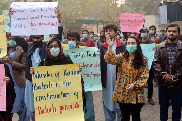 Pakistan: Protest against social activists Activists of Civil Society hold placards during protest against social activists women Karima Baloch killed in Canada outside press club Lahore on December 24, 2020.A dissident Pakistani human rights activist living in exile in Canada has been found dead in Toronto after going missing.Karima Baloch, 37, was granted asylum in Canada in 2016 after her work as a human rights activist in the troubled Pakistan state of Balochistan had led to her being followed and threatened by the authorities.The first chair of the Baloch Students Organization (BSO-Azad), a political student organisation, she had been advocating for the rights of those in a region home to a long-running insurgency movement, and raising Copyright: RanaxSajidxHussain