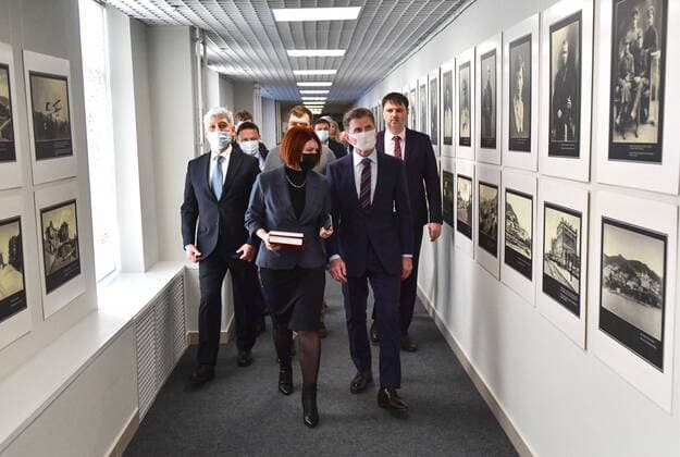 VLADIVOSTOK, RUSSIA - DECEMBER 26, 2020: Primorye Territory Governor Oleg Kozhemyako (R front) attends the opening of the Russia - My History multimedia historical park. Yuri Smityuk TASS  TS0F2FA6