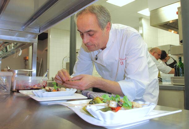 Christian Rach 05 03 2012 Christian Rach, chef, cook, restaurateur, TV chef, in the kitchen at the opening of his restaurant school, the Restaurant Roter Jaeger in Jaegerstrasse 28 31, Berlin 05 03 2012