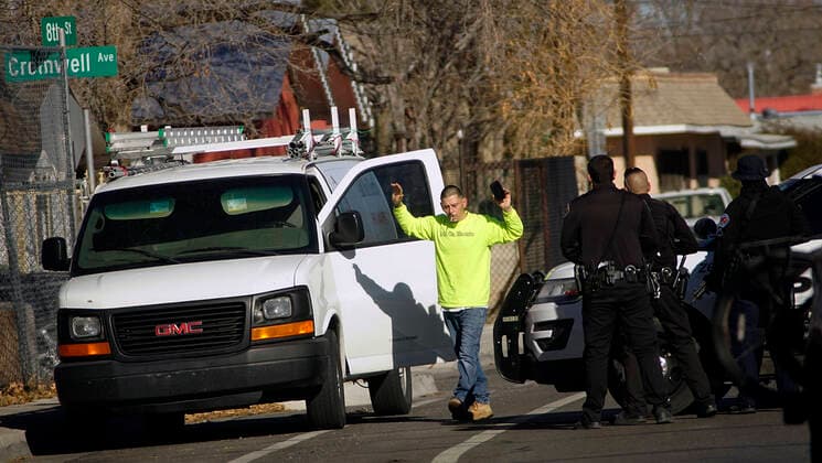 December 30, 2020, Albuquerque, NEW MEXICO, USA: 123020.APD takes a suspect into custody following a shooting of a man on Barelas Court near 8th Street SW.Photographed on Wednesday December 30, 2020. Albuquerque USA - ZUMAab1_ 20201230_zaf_ab1_010 Copyright: xAdolphexPierre-Louis Journalx