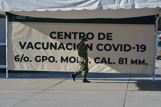 Mexico: Vaccination against Covid-19 MEXICO CITY, MEXICO - DECEMBER 30: A Militar during the vaccinations against Covid for health workers at tents installed for the vaccination campaign of Covid-19 inside Military Camp 1A on December 30, 2020 in Mexico City, Mexico **World Rights ** Mexico City Mexico Copyright: CarlosxTischler