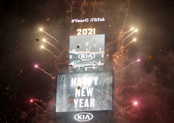 The numerals 2021 are lit as Confetti fills the air and fireworks explode over One Times Square which is empty and closed to the public due to the coronavirus pandemic after midnight of the New Year s Eve, New Years Day celebration in New York City on Friday, January 1, 2021. Due to the ongoing COVID-19 pandemic, New Year s Eve 2021 in Times Square was not open to the public this year.  NYP20210101130 JohnxAngelillo