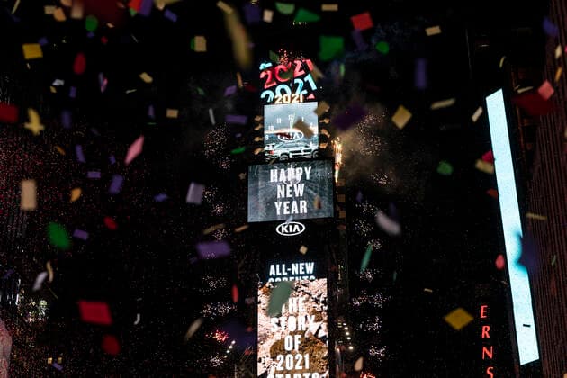 2021 New Year celebration on Times Square 2021 New Year celebration on Times Square. Because of COVID-19 pandemic no revelers were allowed to be on Times Square, only few essential workers received special invitations and were seated inside socially distanced pods. New York New York United States Copyright: LevxRadin