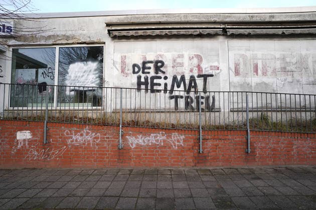 Brandenburg GER, Germany, 20210101, graffiti on a house wall, THE HOME TRUE
