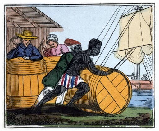 Shipping the Casks 1826, Artist: Amelia Alderson Opie. From The Black Man s Lament; or How to Make Sugar . (London, 1826). WorldxHistoryxArchive 917_05_WHA_163_510003106