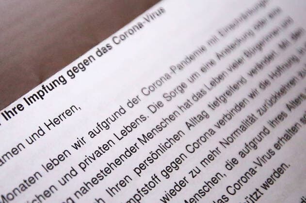Rhineland-Palatinate topic pictures Corona vaccination date The information letter for vaccination against the Corona virus topic pictures Corona vaccination date Copyright: xEibner-Pressefotox EP_RWS